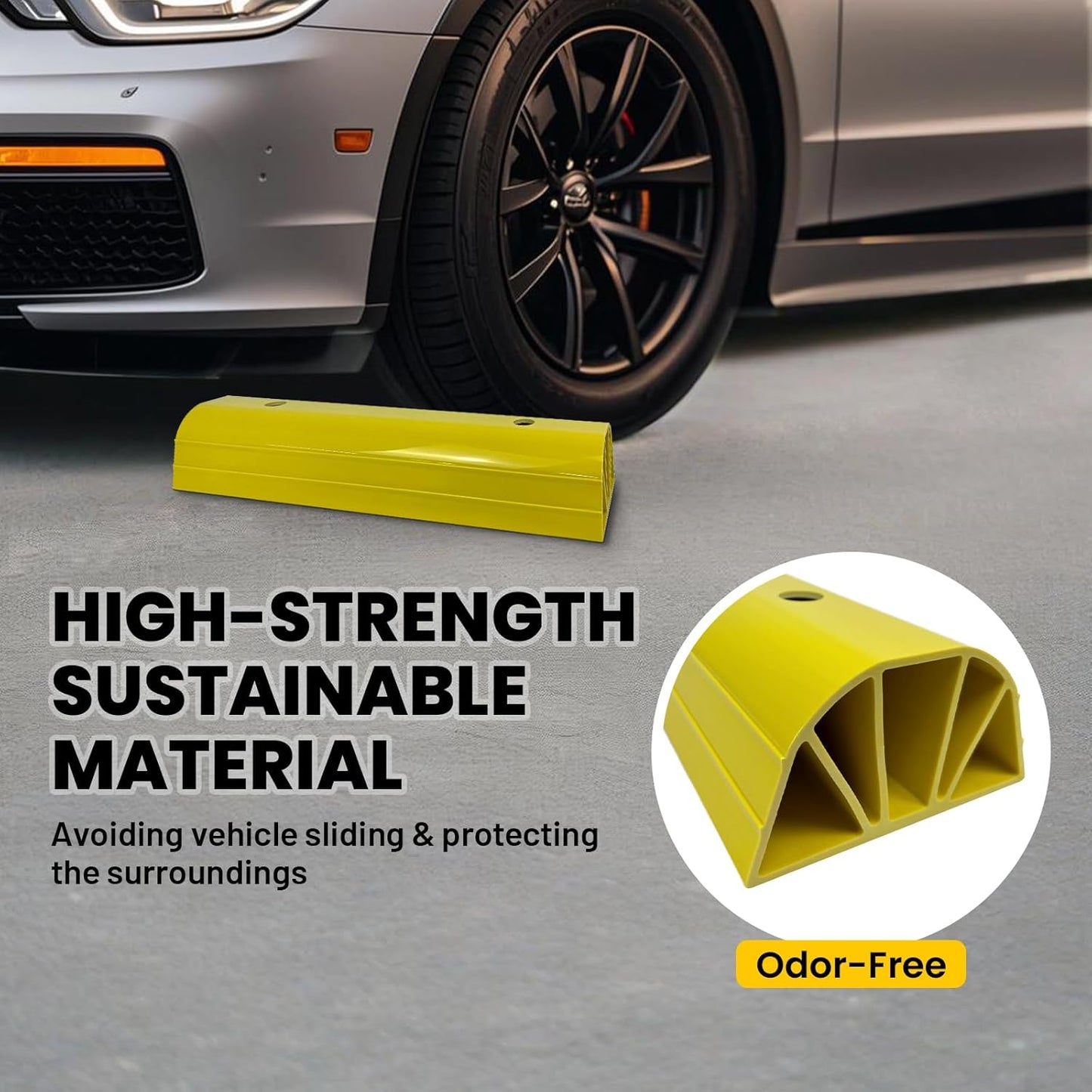 Garage Tire Stops for Garage Floor High-Visibility, 2 Pack 3.1" Higher Block Bumpers for Parking Car SUV Truck, Heavy Duty Car Wheel Stopper for Driveway Outdoor, Easy Installation