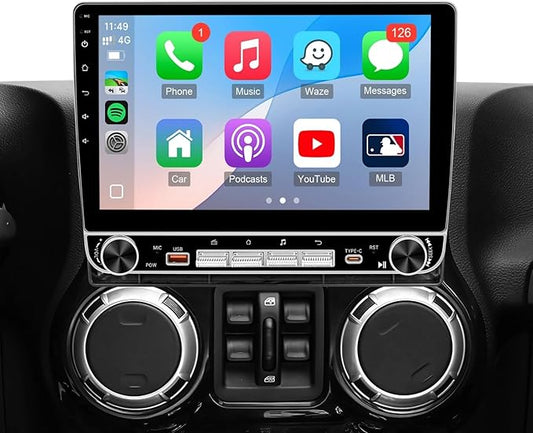 Leadfan Car Radio for Jeep Wrangler JK 2007-2018 Dodge Ram Compass Grand Cherokee, 10.1 inch Touchscreen Stereo for Jeep JK Wireless Carplay Android Auto SWC Backup Camera+Knobs Buttons, 4+64G