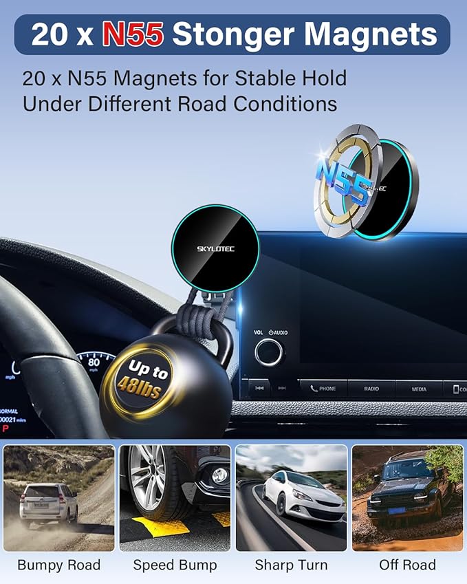 Phone Holder for Subaru Solterra/Toyota bZ4X 2023-2025 Accessories 8/12.3-Inch Screen Fixed Clip, Car Magnetic Phone Mount Compatible with MagSafe, Magnets Wireless Charger bZ4X Cell Phone Holder Base