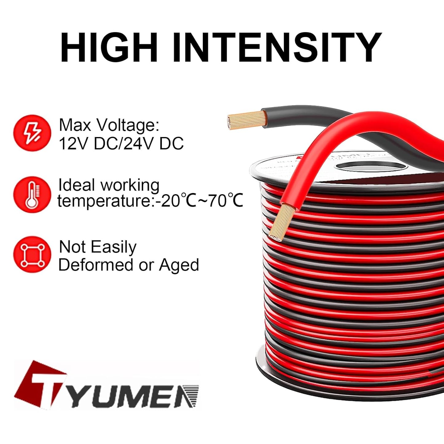 10 Gauge Wire 25FT, 10AWG Red Black Electrical Wire LED Strips Extension Cord 12V/24V DC Cable, 10 AWG 2 Conductors Flexible Low Voltage Wire for in-Home, Autos, Speaker use