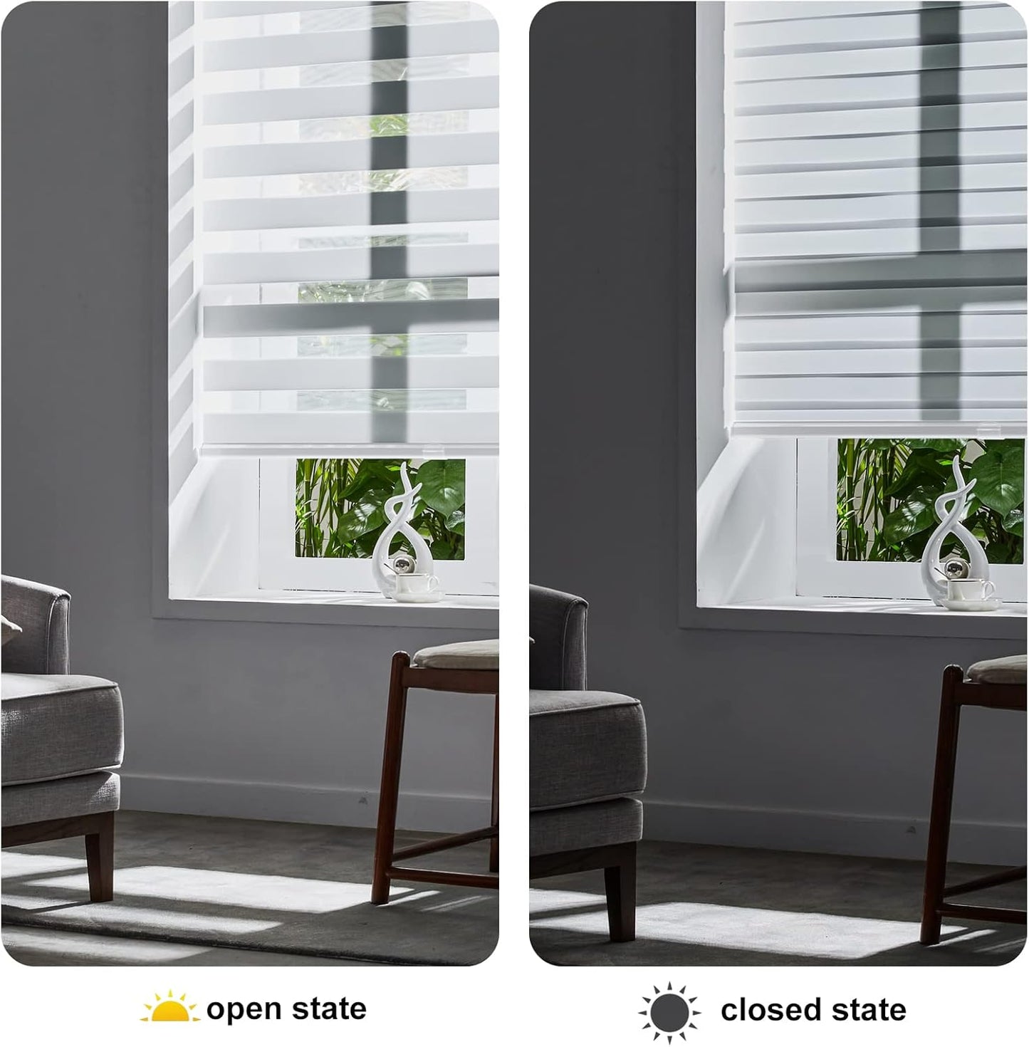 Persilux Cordless Zebra Blinds for Windows, Free-Stop Dual Layer Zebra Roller Shades (18" W x 72" H, White) Light Filtering Sheer Shades, Room Darkening Roller Blinds for Office and Home