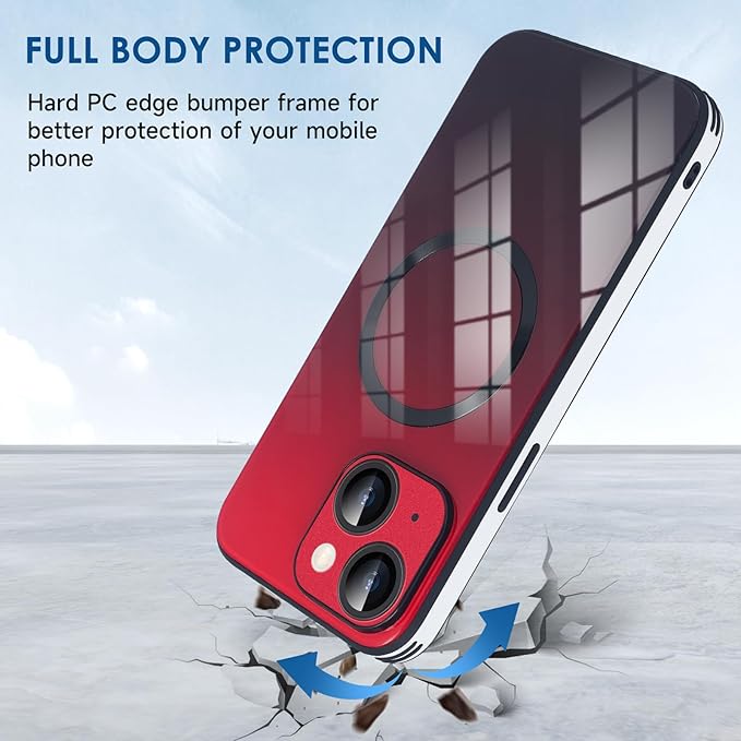 Guppy Compatible with iPhone 13 with MagSafe Case, Magnetic Gradient Case with MagSafe Charging, Gradient Glass Back Cover with Lens Film-Red