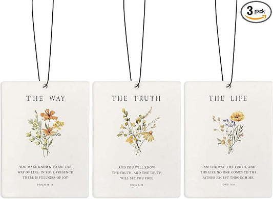 Floral Christian Car Air Freshener, Bible Verses Air Freshener Hanging 3 Pcs for Cars Closet Drawer or Books, Religious Christian God Car Accessories Mirror Decor for Women