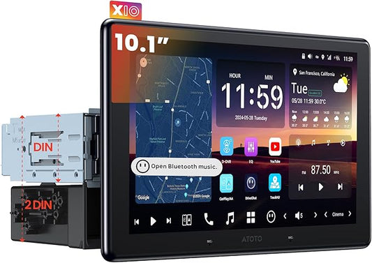ATOTOZONE X10 10" Single Din & Double Din Car Stereo, Floating Screen,8G+128G Android in-Dash Navi, AI Vision, Cloud SIM&4G LTE, 7.1.2 Ch Hi-Fi Audio, FLAC, Wireless Carplay&Android Auto, ADS Support