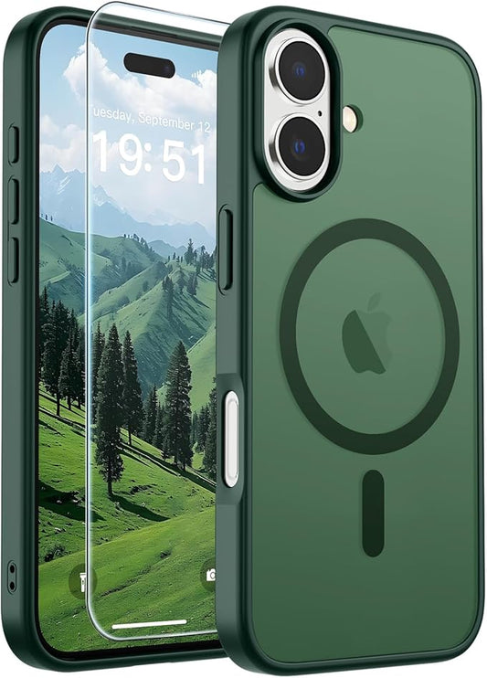 SUPFINE Magnetic for iPhone 17 Case (Compatible with MagSafe)(Military Grade Drop Protection) Translucent Matte Shockproof with Anti-Fingerprint Phone Cover 2025,Forest Green