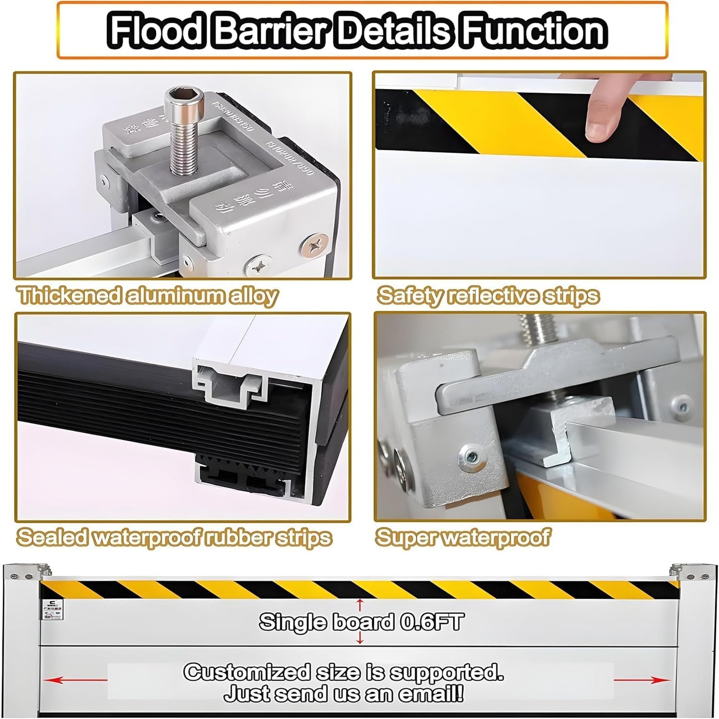 Flood Barriers for Home Exterior - Aluminum Alloy Outdoor Easy Flood Barrier Garage Doors Water Barriers for Flooding,H15.7 Inch/L3.5FT