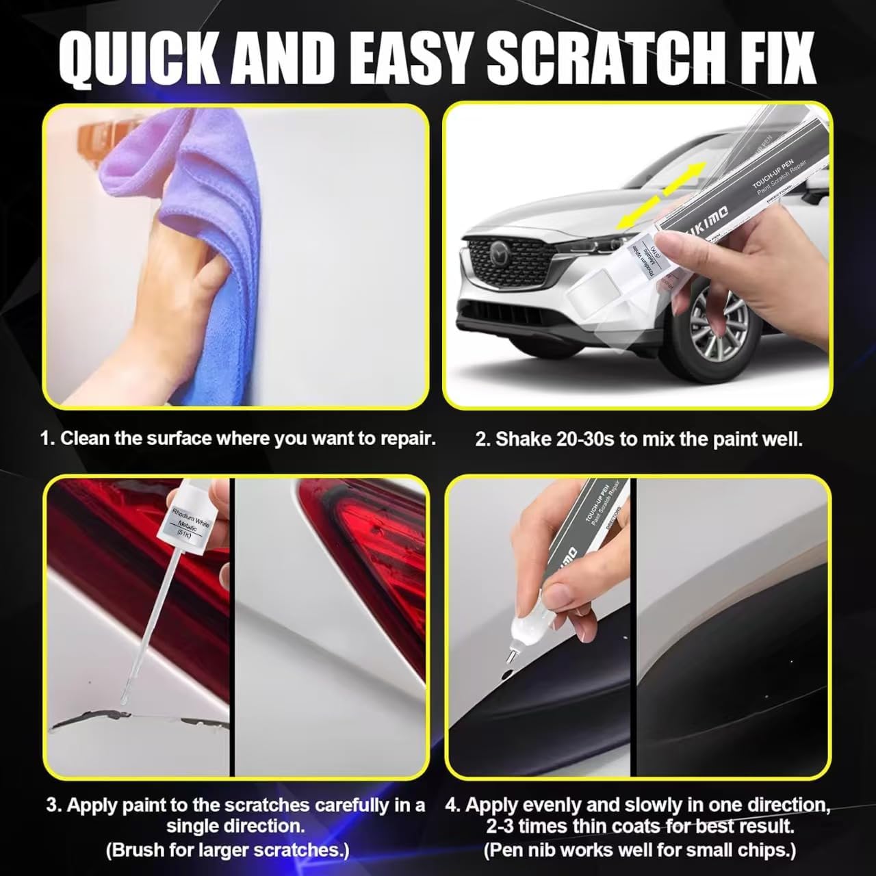 KIKIMO for Mazda Touch Up Paint(Polymetal Gray Metallic(47C)), Car Paint Repair Kit for Mazda, 2 In 1 Scratches Repair with Pen Tip and Brush, Color-Matched for Quick & Easy Fix