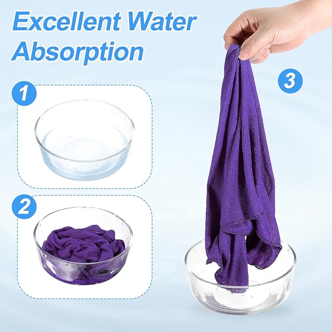 HARFINGTON 4 Pack Microfiber Cleaning Cloth, 24" x 12" Multi-Functional Cleaning Towels Reusable Absorbent Rags for Car Wash Kitchen Household Window Clean, Purple