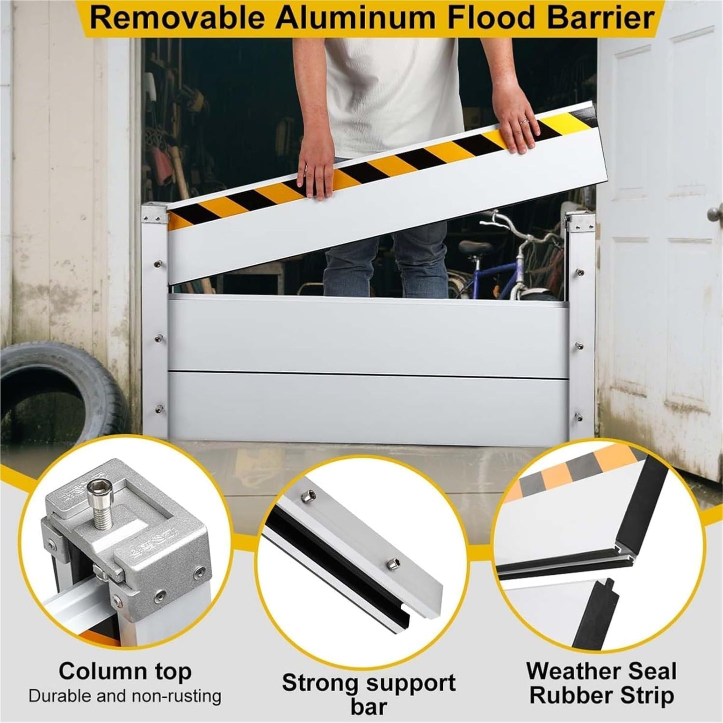 Reusable Heavy Duty Aluminum Flood Barriers for Home Exterior, Flood Protection Barriers Water Barrier Door Quick Detachable Garage Doors Detachable Mobile Rain Water Baffle (H 7.9 inch L 8.5FT)