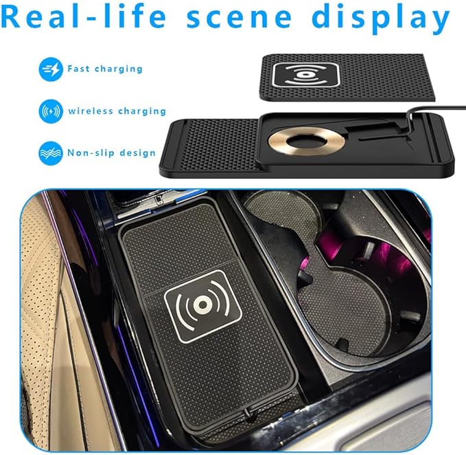 Wireless Charging Pad for Car for Kia K4 2025, Non-Slip Type C/USB 20W Fast Phone Charging Pad DIY Trim-to-Fit No Interior Damage,B&Type-C
