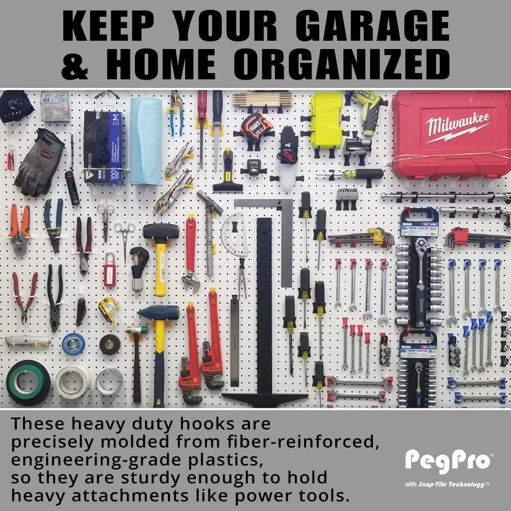 PegPro® J Hooks Kit for Standard “Wood Fiber” pegboard – Durable Plastic Pegboard Hooks - for Garage, Kitchen, Craft Room, and More (J Hook - 24 Pack, Kiwi)