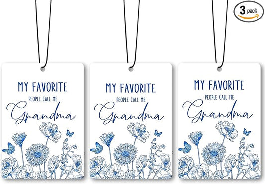 Grandma Gifts Car Air Freshener Accessories 3pcs,My Favorite People Call Me Grandma Gifts for Grandmother Christmas,Rustic Blue Flower Hanging Scent Fragrance Card for Women Closet Home Decor