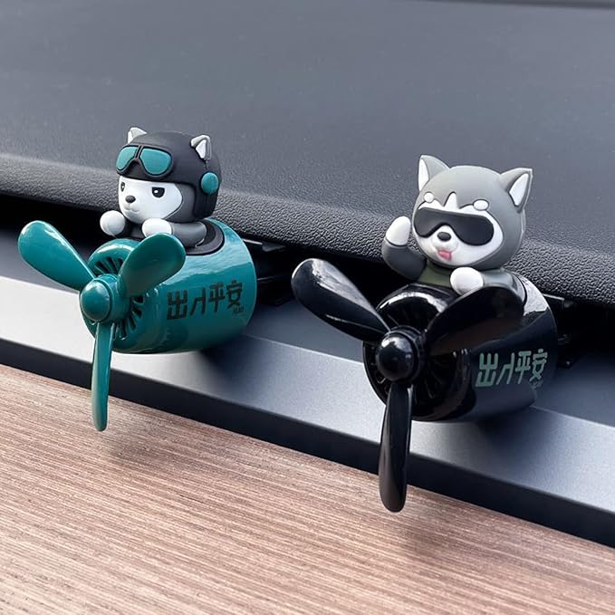 2 Pieces Car Air Fresheners, Cute Bear Pilot Car Diffuser, Propeller Air Outlet Vent Fresheners, Suitable for Automotive Interior Decoration (dog（A+B）)
