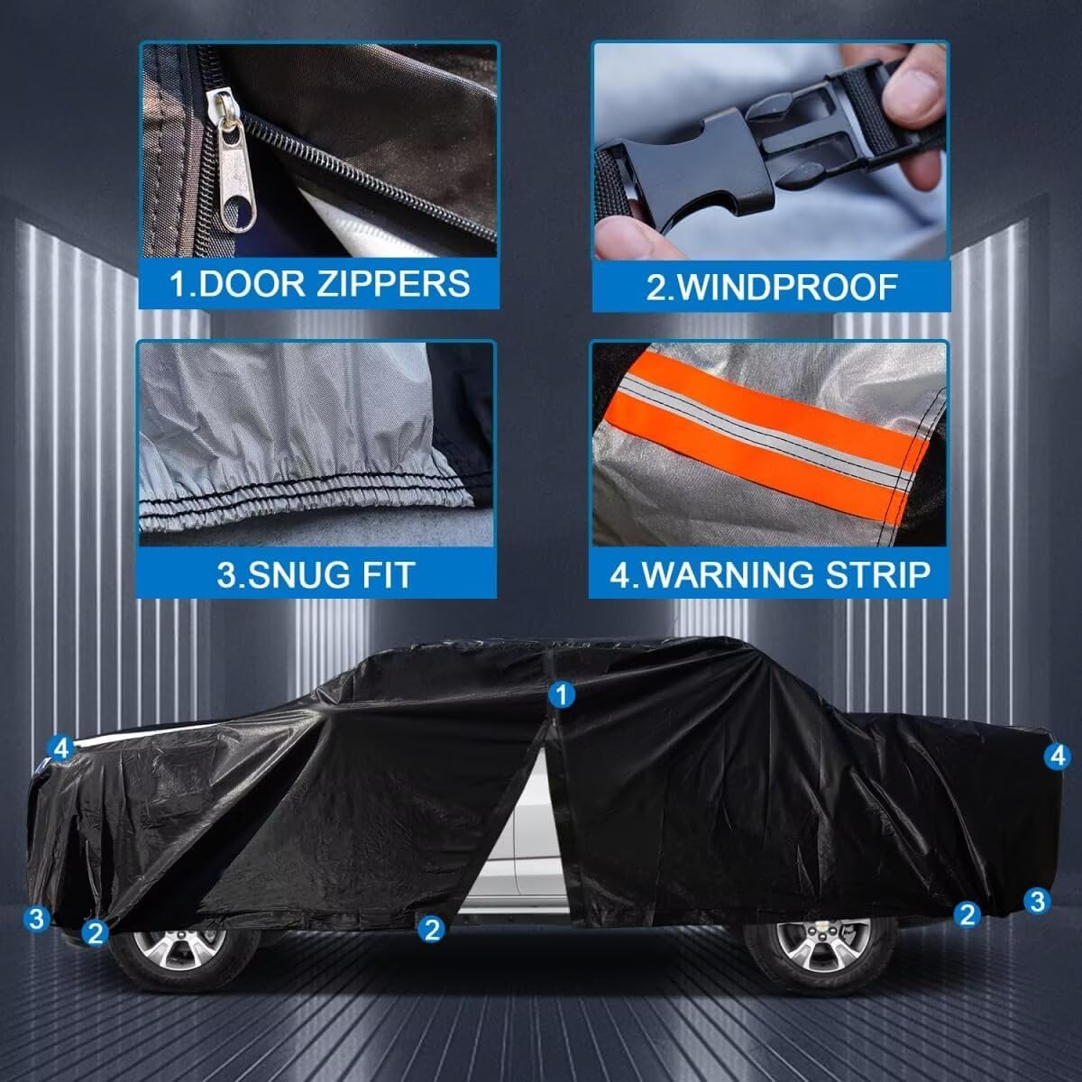 Jeep Gladiator Truck Cover Custom Fit 1999-2026 Crew Cab Short Bed(5') with Door Zipper, 10 Layers Outdoor Heavy Pickup Truck Cover Waterproof All Weather, Wind Dust Sun Protector.