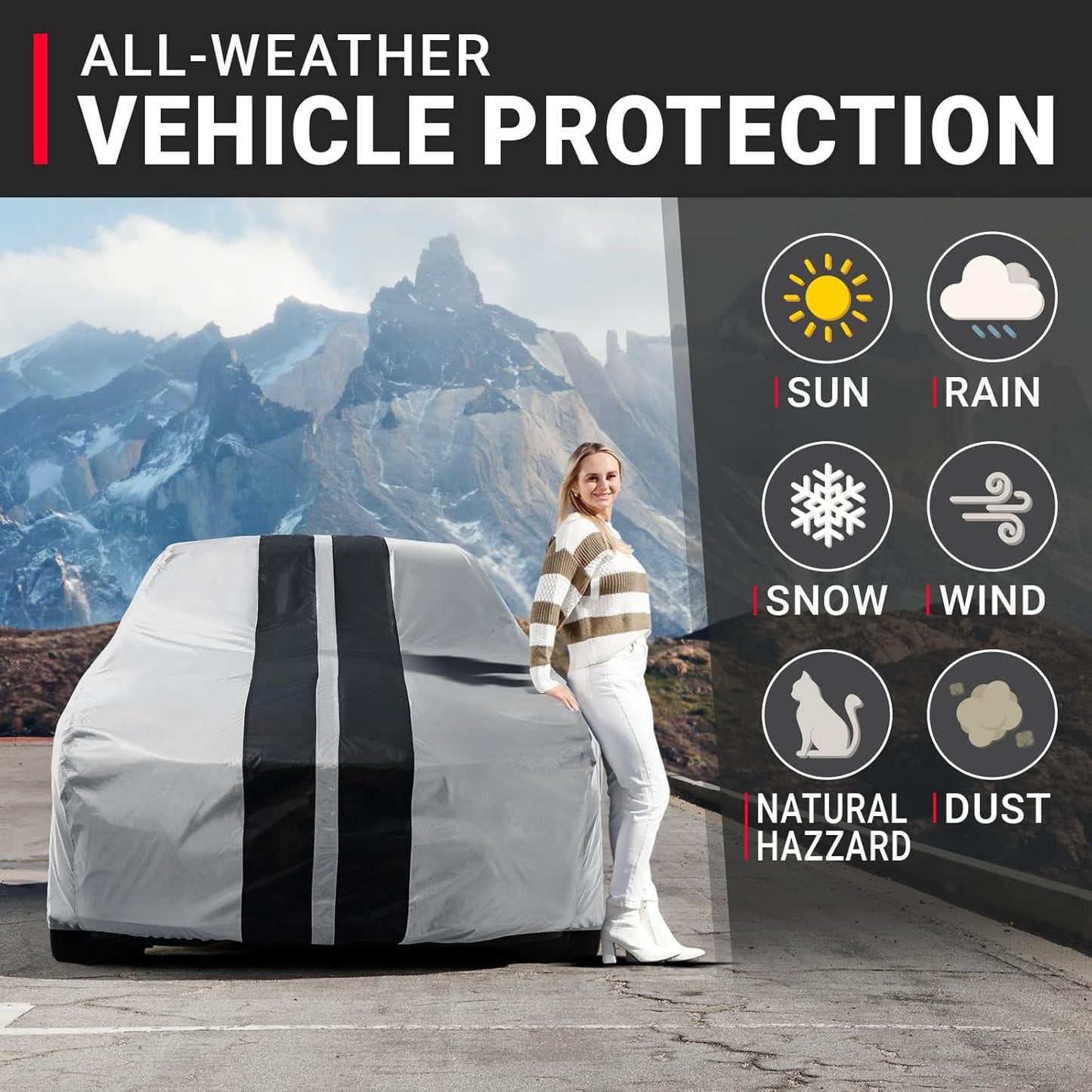 iCarCover Custom Car Cover for Buick Skyhawk (1975-1989) Waterproof All-Weather Rain Snow UV Sun Protector Full Exterior Indoor Outdoor Car Cover (Stripe - Gray/Black)