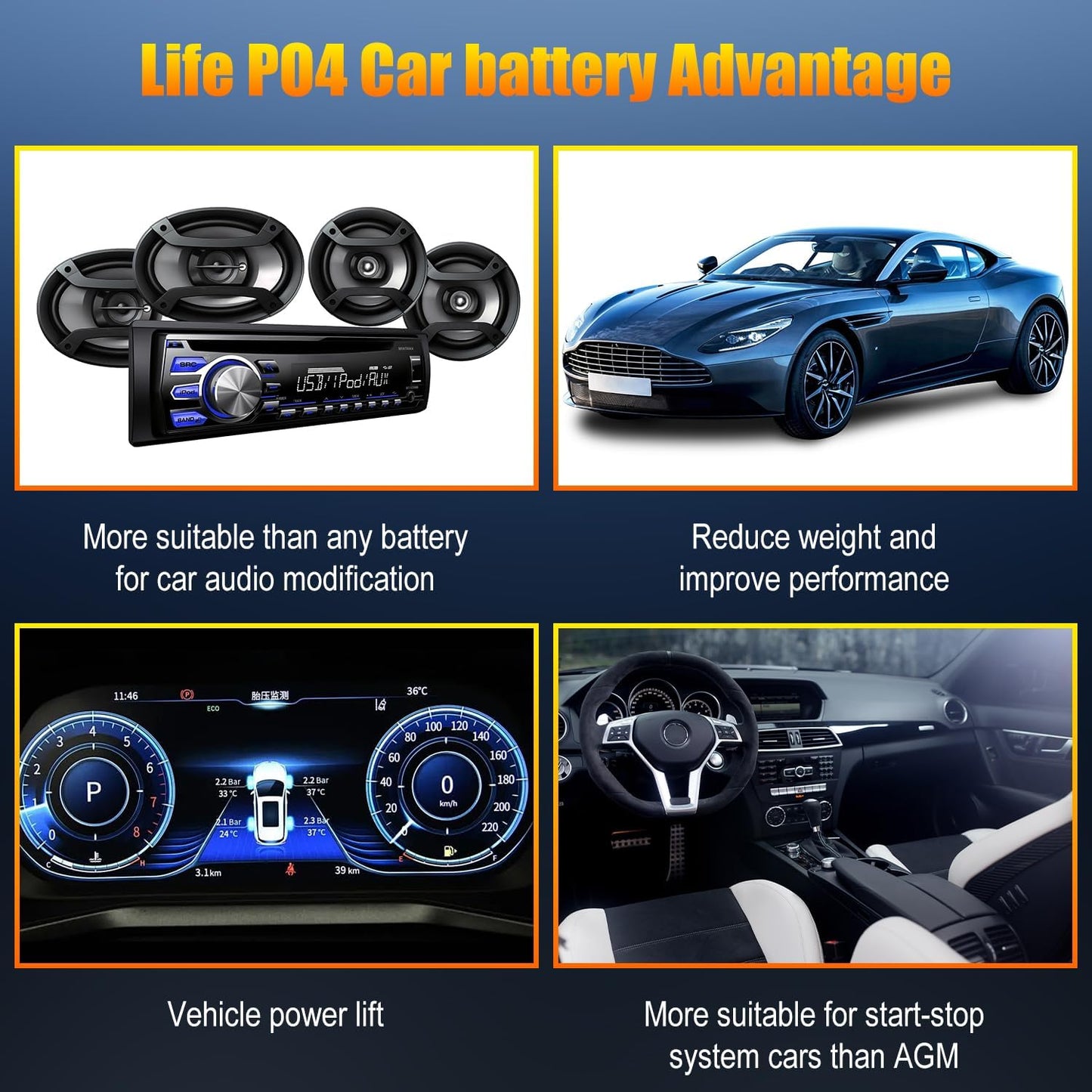 TPE BCI Group31 Car Start Stop System LiFePO4 Lithium-ion Battery 12.8V 100AH 1500A 1280WH Lightweight High Performance Battery Level Display Dual Port
