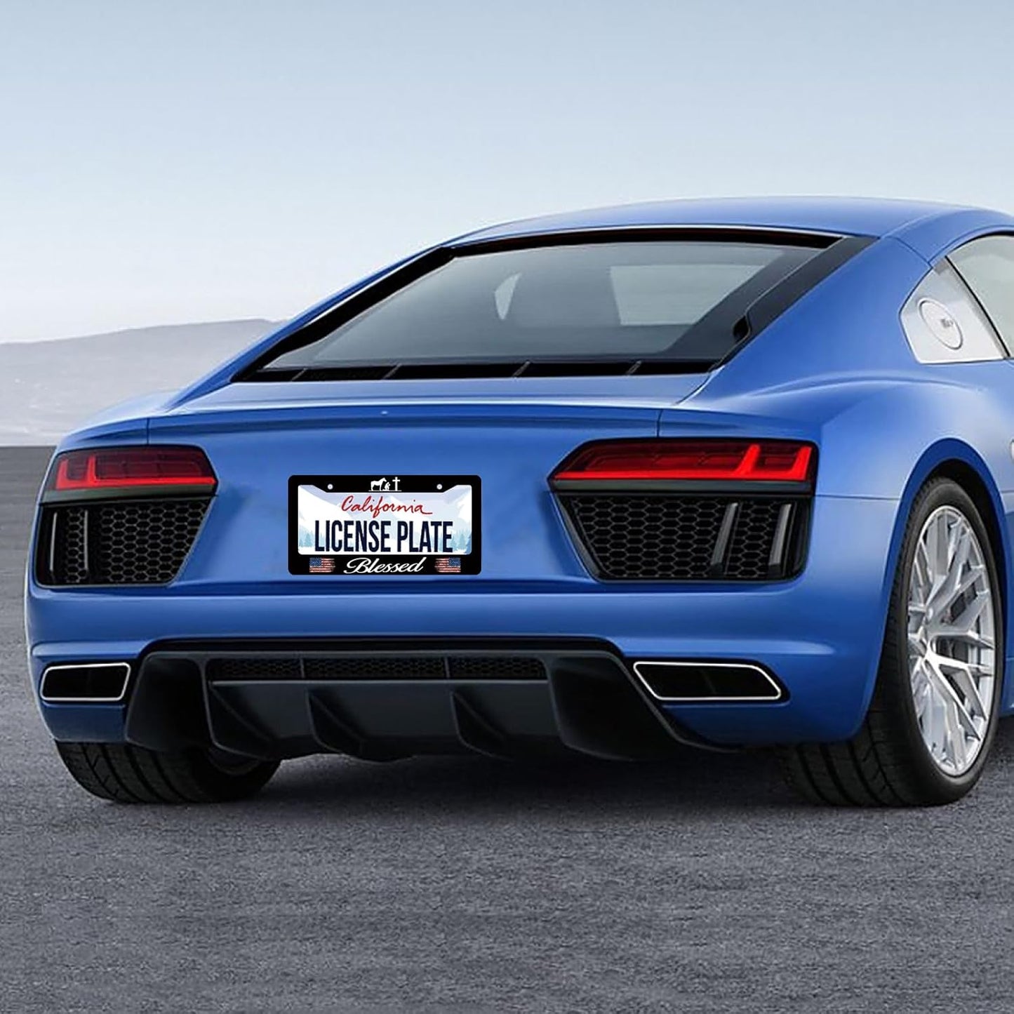 Blessed American Flag License Plate Frame Cross Pray for US License Plate Frames Stainless Steel Accessories Cars Decor with 2 Holes and Screws Fits Standard US CA Vehicles Size 12.2 x 6 Inches