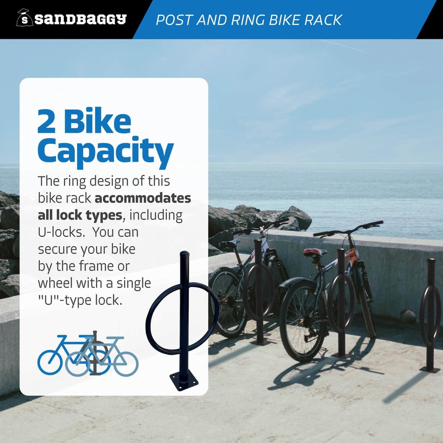 Sandbaggy Post and Ring Bike Rack - Commercial Bike Racks - Galvanized Steel - Anti-Theft Design - In Ground, Apartments, Sidewalks, Industrial (Green, 1)
