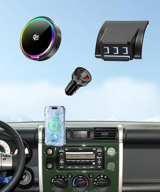 Qi2.2 25W Magnetic Car Mount Charger for Toyota FJ Cruiser 2007-2014 Accessories, for Fast Charging Cell Phone Holder Fixed Clip with Cooling Fan＆54W Fast Adapter