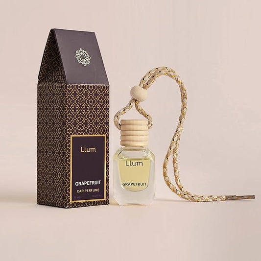 Llum Grapefruit Hanging Car Air Freshener – Luxury Automotive Perfume Diffuser 10ml (0.34 fl oz), Long-Lasting Fragrance, Alcohol-Free Non-Toxic Car Scent, Glass Bottle With Wood Cap & AC Vent Clip