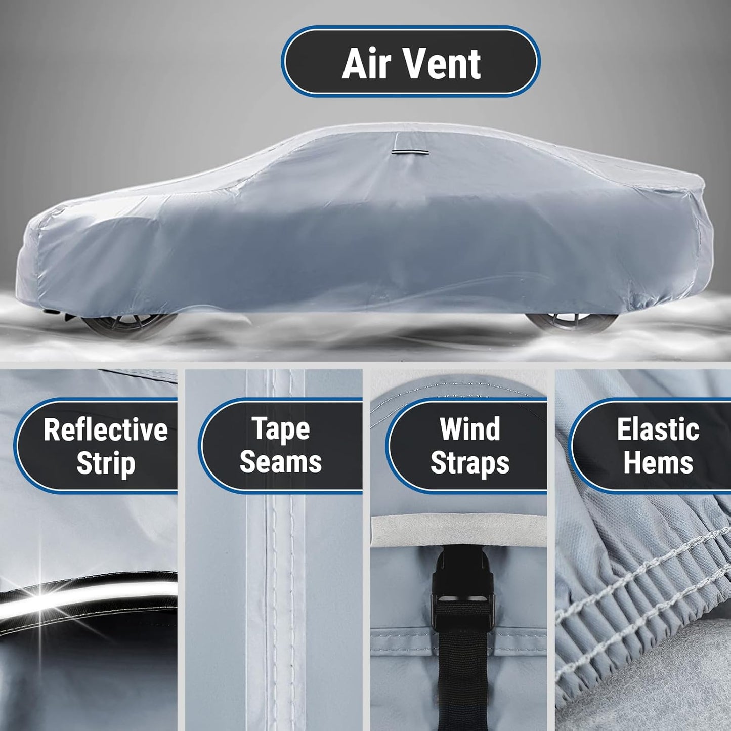 iCarCover Custom Car Cover for Chevy Caprice 2-Door, 4-Door (1971-1976) Waterproof All Weather Rain Snow UV Sun Protector Full Exterior Indoor Outdoor Car Cover (Stripe - Gray/Black)