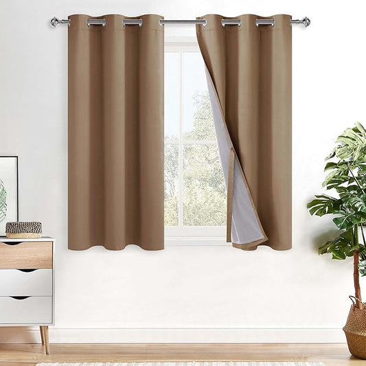 XWZO 100% Blackout Curtains with Tiebacks- 2 Thick Layers Completely Shaded Window Treatment Thermal Insulated Lined Drapes for Bedroom/Patio Door, Grommet, Cappuccino, W38 x L54, Set of 2 Panels