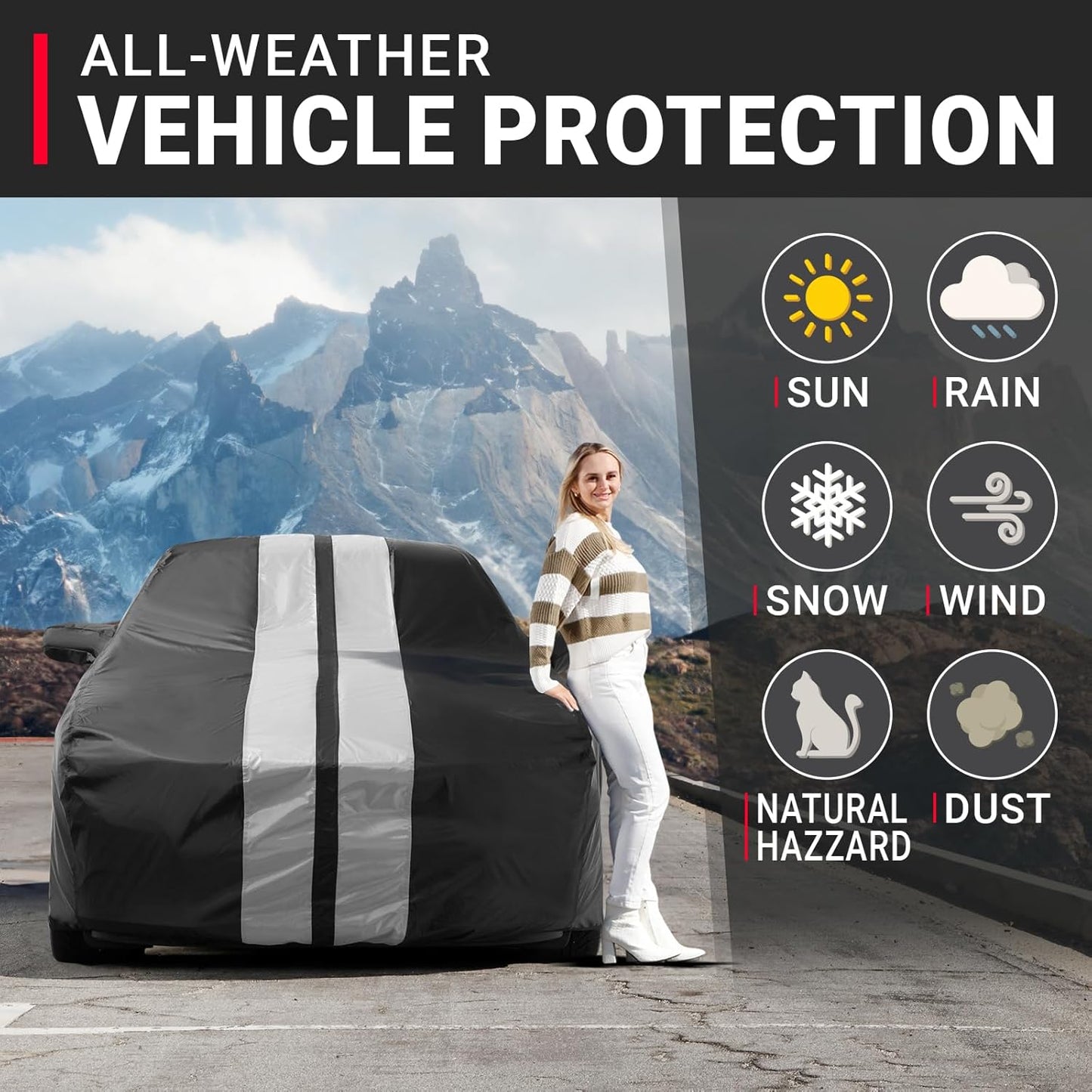 iCarCover Custom Car Cover for Chevy Cobalt (2005-2010) Waterproof All Weather Rain Snow UV Sun Protector Full Exterior Indoor Outdoor Car Cover (Stripe - Black/Gray)
