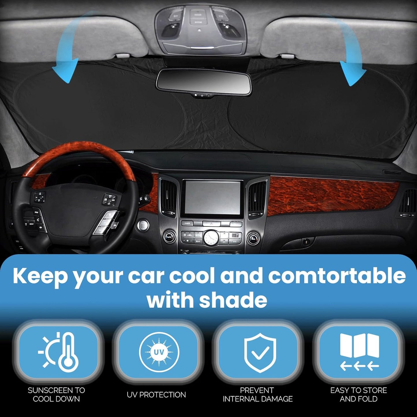 Custom Fit VW Jetta Windshield Sunshade for 2011-2017 2018 Volkswagen VW Jetta Accessories Front Window Shield 210T Silver Coating Cover for Volkswagen Windshield Sun Visor Protector Blocks UV