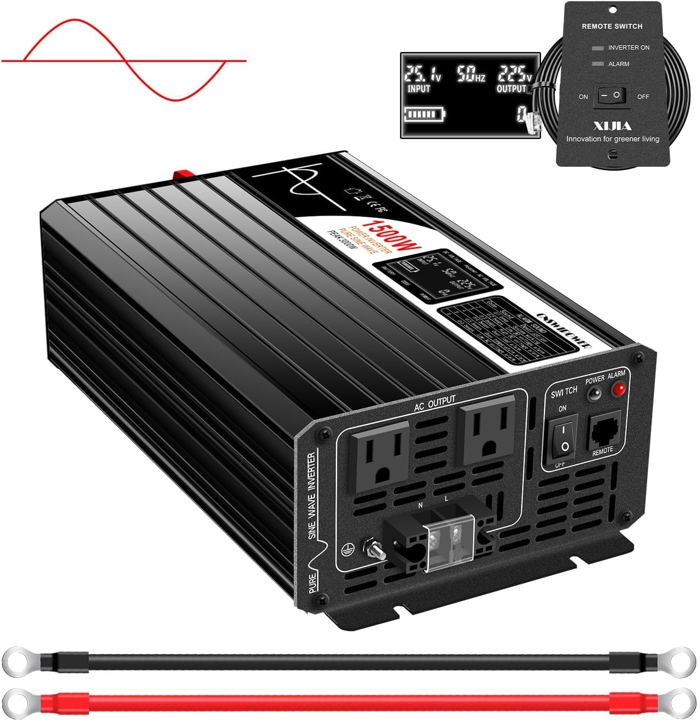 Xijia 1500W(Peak Power 3000W) 48v to 120v Pure sine Wave 60HZ Solar Inverter for Home Use car (DC48V (Range 40V-60V) 1500W)