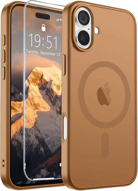 SUPFINE Magnetic for iPhone 16 Plus Case (Compatible with MagSafe) (Military Grade Drop Protection) Slim Translucent Matte Shockproof with Anti-Fingerprint Phone Case, Brown