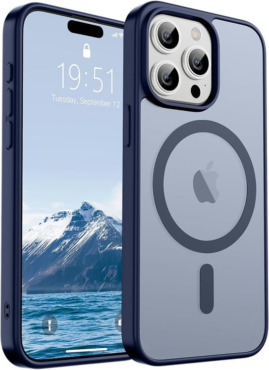 SUPFINE Magnetic for iPhone 15 Pro Case (Compatible with MagSafe) (Military Grade Drop Protection) Slim Translucent Matte Shockproof with Anti-Fingerprint Phone Case,Navy Blue
