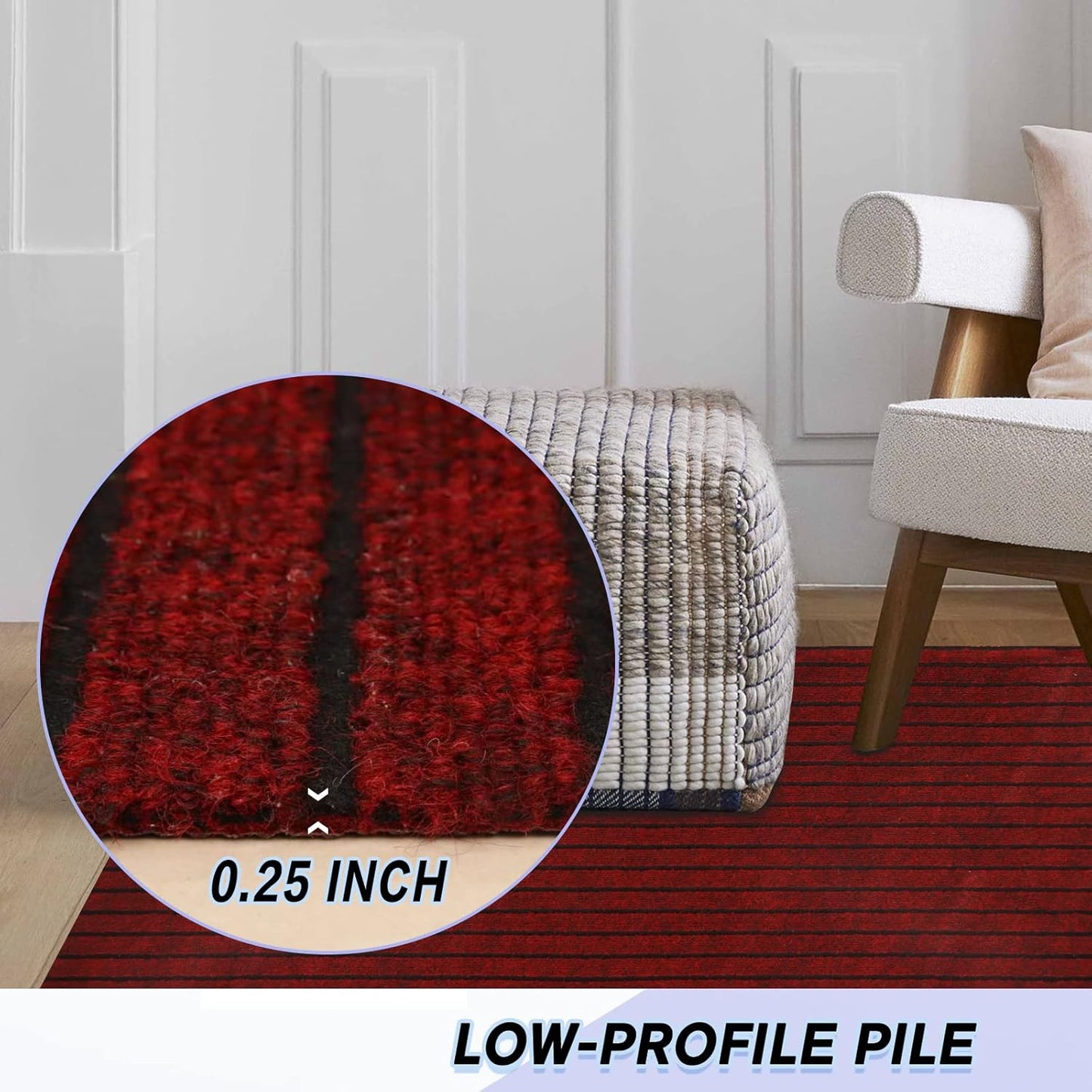 Custom Size Backed Non-Slip Area Rugs Runner, Easy Clean, Waterproof Runner Rugs for Hallway Entryway, Kitchen, Laundry, 3FT x 44FT, Red Stripe