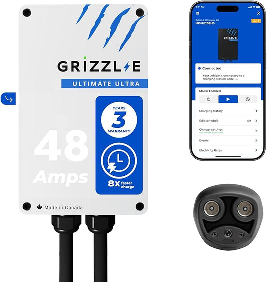Grizzl-E 48A Ultimate Level 2 Fastest 48A Electric Vehicle (EV) Charger, UL Tested and Certified, Metal Case, Indoor/Outdoor Electric Car Fast Charging Station, Hardwired, Ultra Edition, NACS
