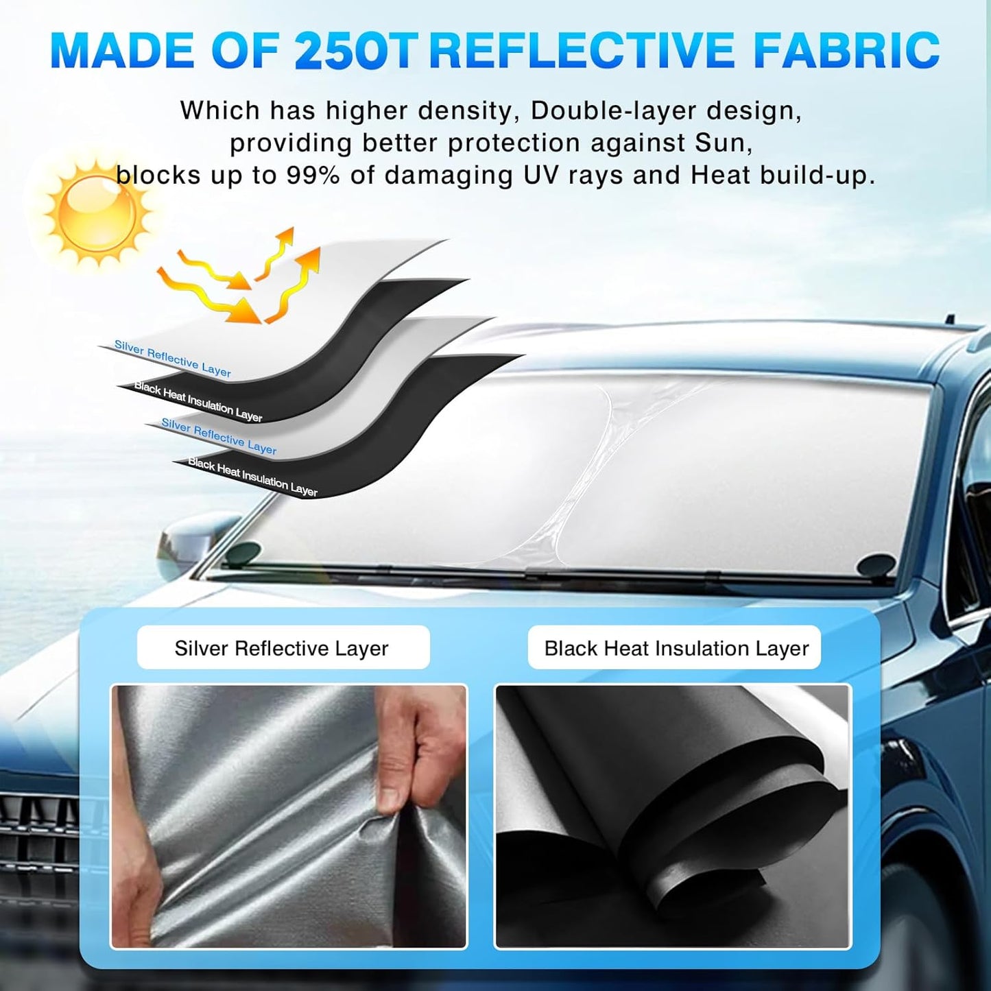 KUST Windshield Sun Shade for Volkswagen VW Tiguan 2018-2023 2024 Window Shade Foldable Sun Visor Protector Blocks UV Rays Keep Your Car Cooler