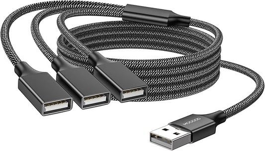 MOGOOD USB Splitter Cable, 1 in 3 Out USB Extension Cord(3FT), Type A 2.0 Multiport Adapter, Type A Male to 3 Female Compatible with Plant Light, Hard Drive, MacBook, Laptop ect