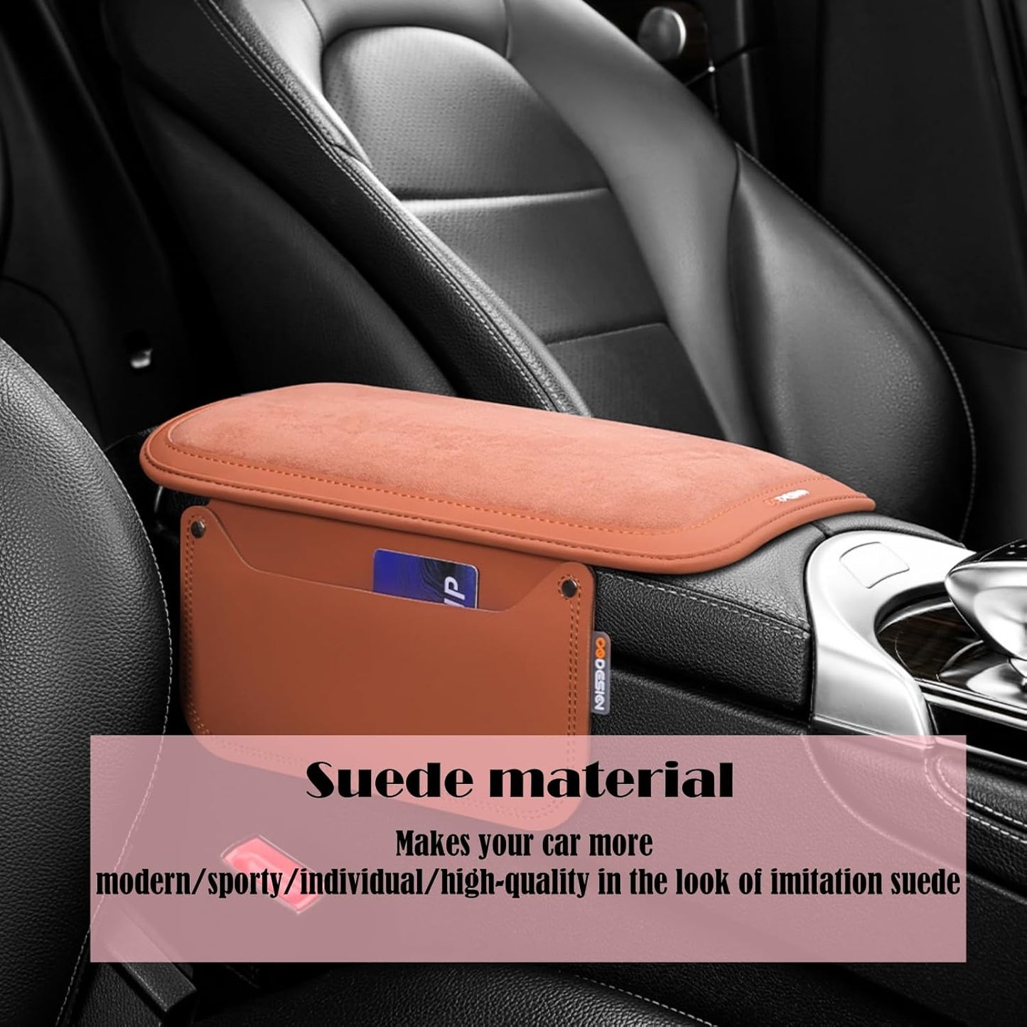 Arm Rest Cover for Car with 2 Storage Bags, Central Console Cover Armrest Pad, Suede Leather, Auto Interior Accessories for Most Vehicles, All-Season Comfort, Black