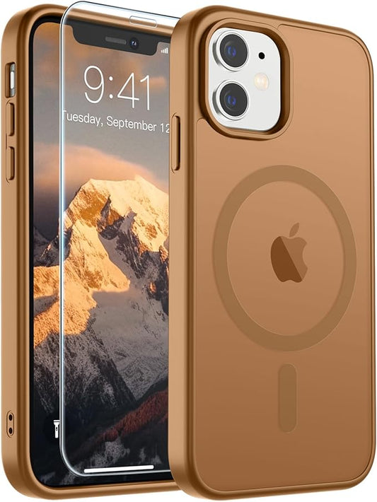 SUPFINE Magnetic for iPhone 11 Phone Case(Compatible with MagSafe)(Military Grade Drop Protection) Slim Translucent Matte Shockproof with Anti-Fingerprint Phone Case,Brown