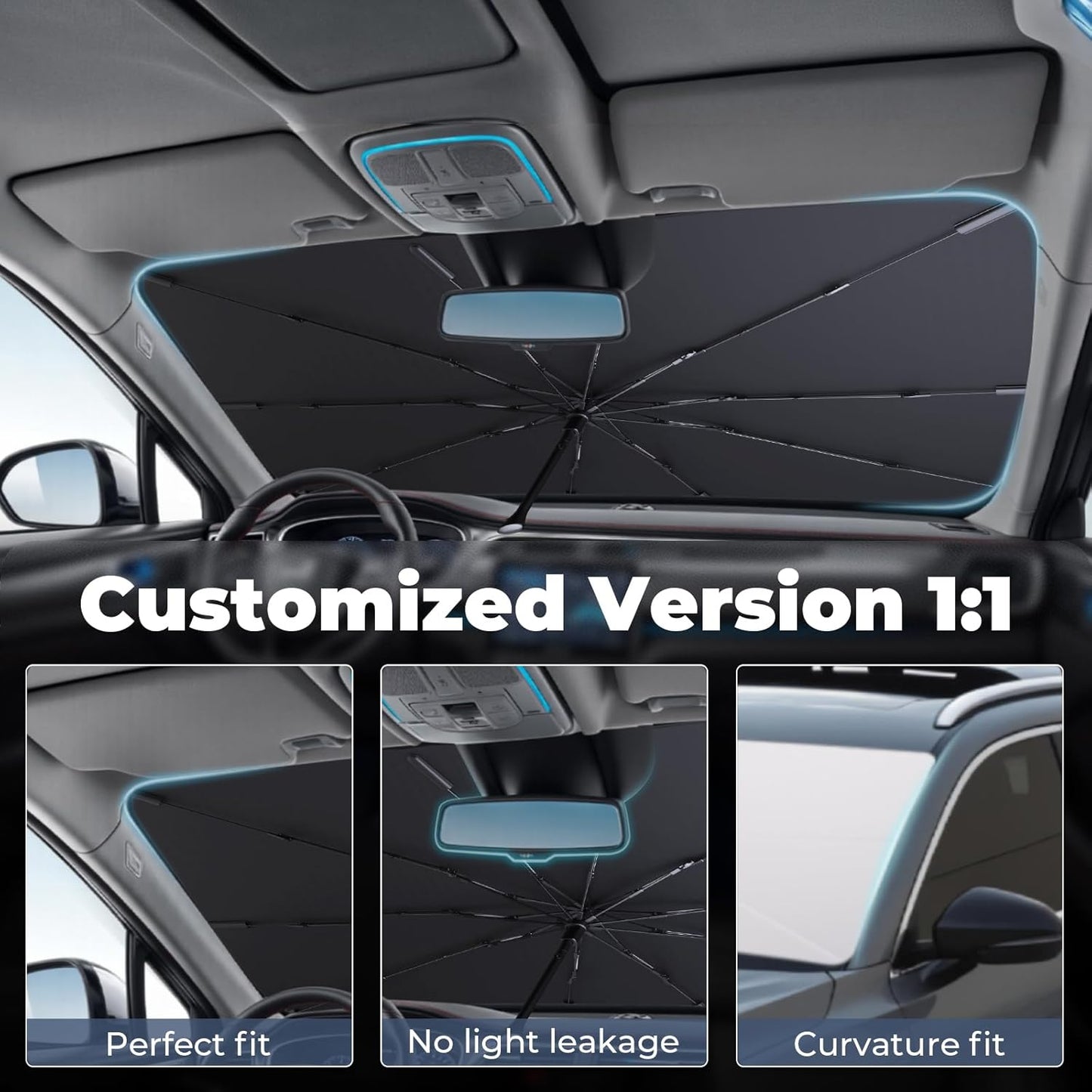 Windshield Sun Shade Umbrella: for Toyota-Tacoma-2016-2024 2025- Front Car Window Shades - Foldable Automotive Sunshades Block UV Keep Cool