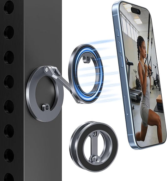 Itramax Magnetic Phone Holder for Gym,Double Ring Magnetic Gym Phone Stand,360° Adjustable Cell-Phone Mount for iPhone 17 Air 16 15 14 13 12 Pro Max,Mag/Safe Case,Metal Surfaces,Alloy Base,Golf Cart