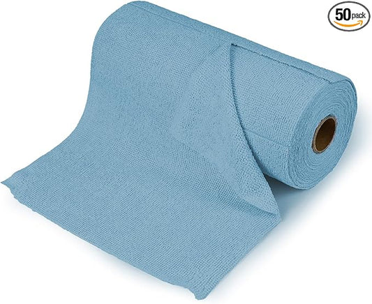 wuyaoyao 50PCS Microfiber Cleaning Cloth Roll, 10"×10" Tear Away Microfiber Towels, Reusable Washable Cloth Paper Towels, Multi-Purpose Cleaning Rags for Car Home Kitchen Garage Shop (Blue)