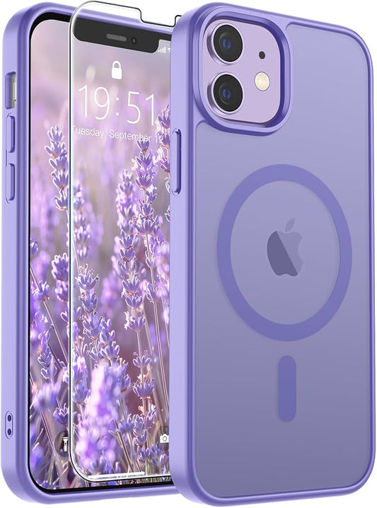 SUPFINE Magnetic for iPhone 12 Mini Case & iPhone 13 Mini Case (Compatible with MagSafe) (Military Grade Drop Protection) Slim Translucent Matte Shockproof Phone Cover,Purple | Magnetic, Slim, Translucent, Matte