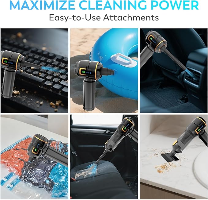 Car Vacuum Cleaner Cordless, 22000PA High Power Portable Handheld Vacuum & Compressed Air Duster, Mini Vacuum with LED Display, 3 Modes Brushless Motor for Car, Home, Office, Camping