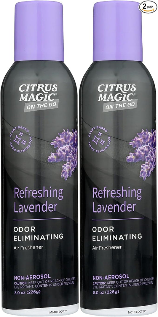 Citrus Magic On The Go Odor Eliminating Air Freshener Spray for Auto, Refreshing Lavender, 8-Ounce, Pack of 2