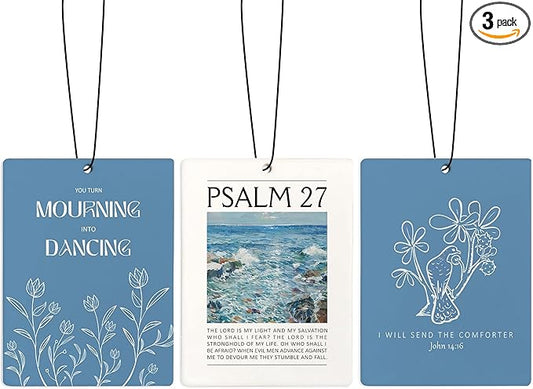 Blue Floral Christian Car Air Freshener, Bible Verses Air Freshener Hanging 3 Pcs for Cars Closet Drawer or Books, Religious Christian God Car Accessories Mirror Decor for Women