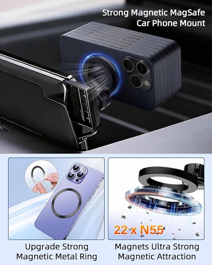 PZK Car Phone Holder for Toyota RAV4 2019 2020-2023 2024 2025 Hybrid LE/XLE/Premium Accessories 7/8-Inch Screen 360° Rotation Phone Mount Compatible with Magsafe Not Affect Vent (Not fit 9/10.5 inch)