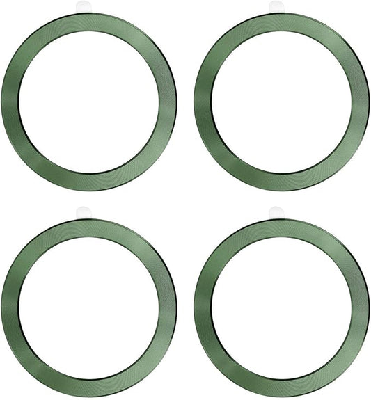 PATIKIL Universal CD Stripe Magnetic Adapter Ring, 4 Pcs Ultra-Thin Sticker Ring Adhesive Nickel-Iron Alloy for Phone Cases Holder Wireless Charging Car Mount Kit, Green