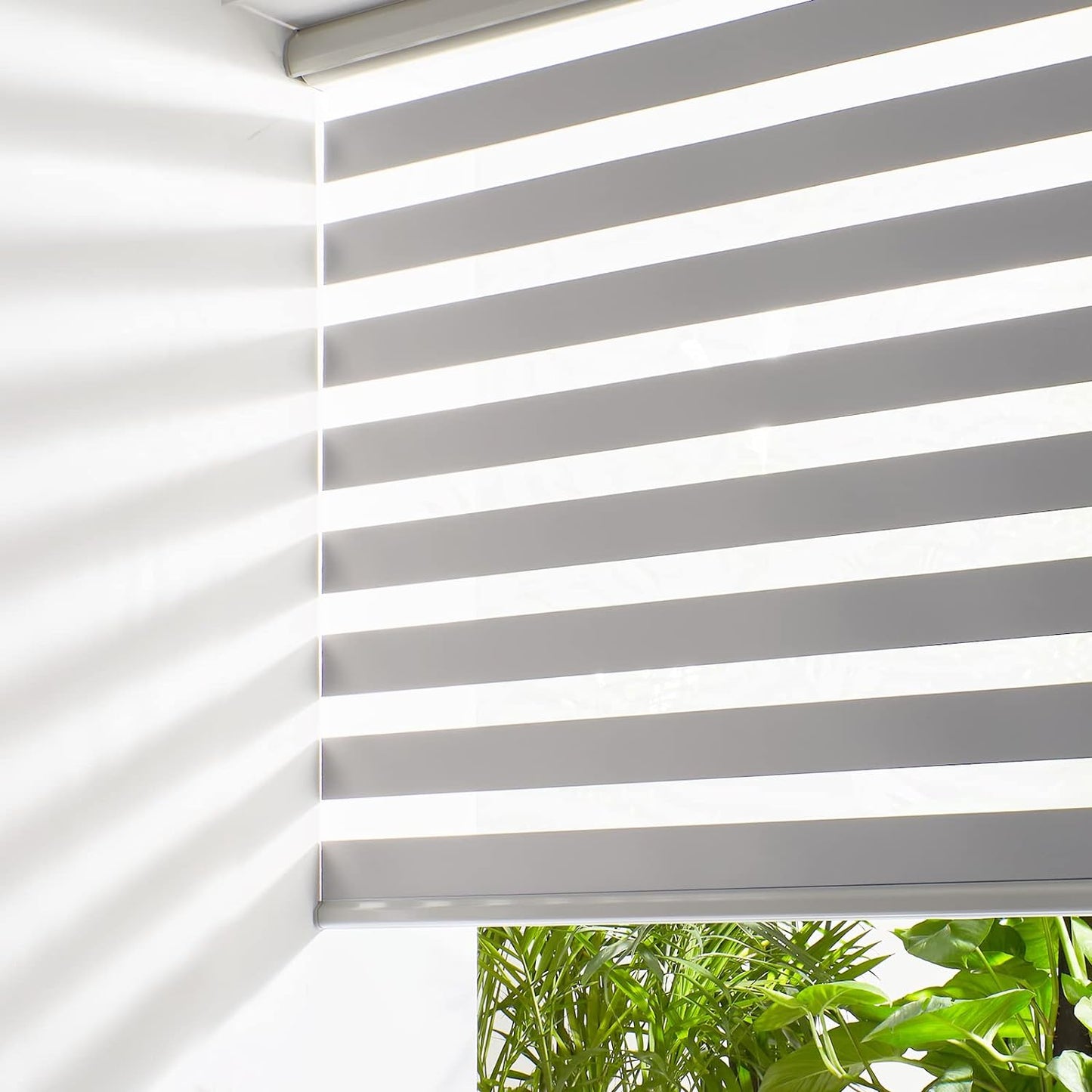 Persilux Cordless Zebra Blinds for Windows Free-Stop Roller Windows Shades (23" W X 64" H, Grey) Dual Layer Light Control for Day and Night, Light Filtering Sheer Shades for Home