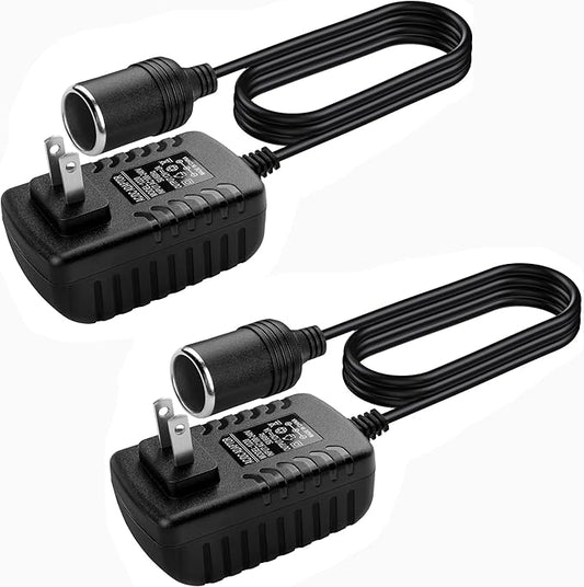 AC to DC Converter 2A 24W Car Cigarette Lighter Socket Adapter Power Cable 110-240V to 12V AC/DC for Automobile Home Use Car to Wall Plug（Under 24W only） (Pack of 2)