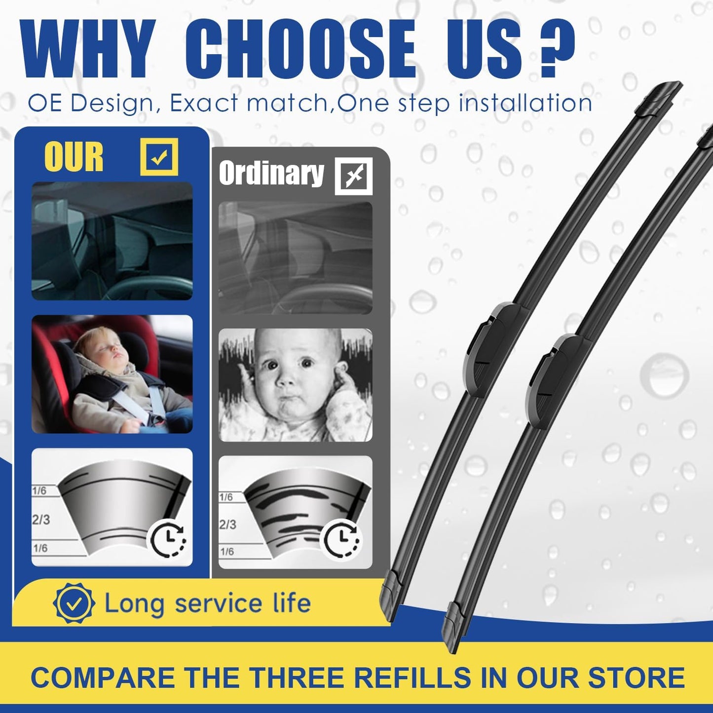 3 wipers Replacement for 2009-2018 2019 2020 Dodge Journey, Windshield Wiper Blades Original Equipment Replacement - 24"/19"/12" (Set of 3) U/J HOOK