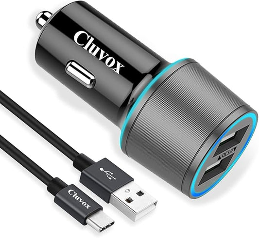 Rapid USB C Car Charger, Compatible for Samsung Galaxy S26/S25 Plus/Ultra/S24/S23/S22/S21/Note 20/10/S20/S10+/S9/A56/A36/A50/A70, Quick Charge 3.0 Dual USB 18W Fast Car Charger+ Type C Cable 6.6ft